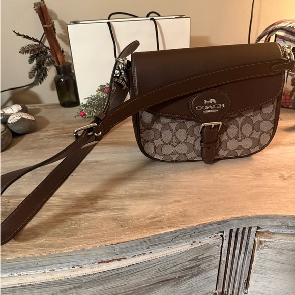 Coach Dark Brown and Gray Crossbody Bag Amelia Saddle Bag - Picture 3 of 6